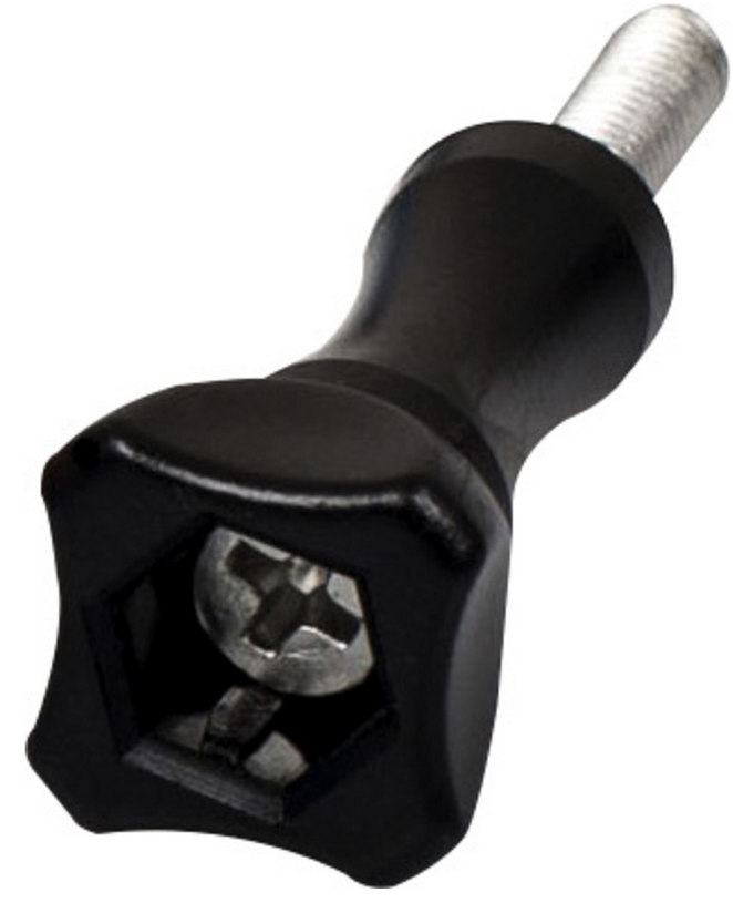 Zwarte knop met een schroefkop zichtbaar in het midden. Het wordt gebruikt voor bevestiging.