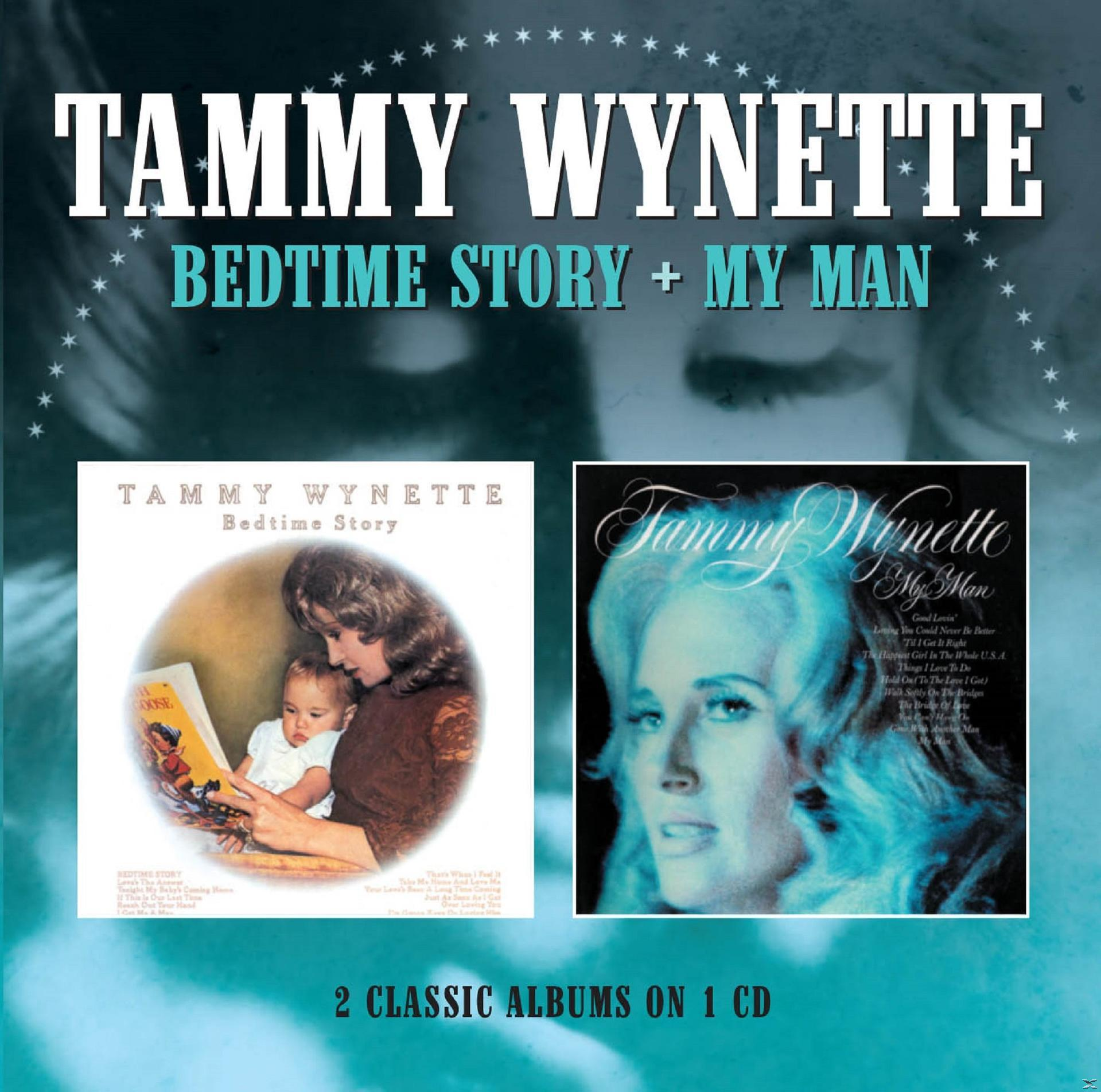 Album borító. Tammy Wynette címei a „Bedtime Story” és a „My Man” album borítóival egy CD-n.