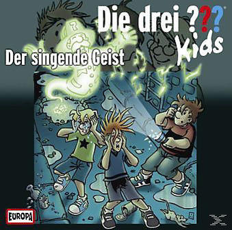 Cover für ein deutsches Kinder-Mystery-Buch. Drei Kinder reagieren auf einen leuchtenden Geist.