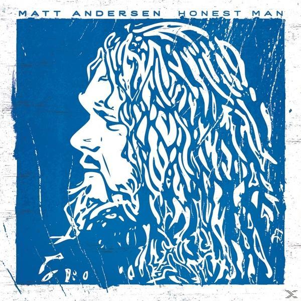 Ein blau-weißes Albumcover mit einem Profil des Gesichts eines Mannes.