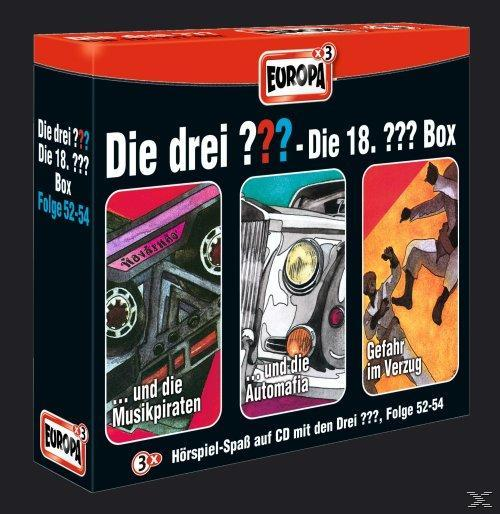 Ein Box-Set mit drei Die Drei ??? Hörspielen. Das Cover zeigt Bilder aus den Geschichten.
