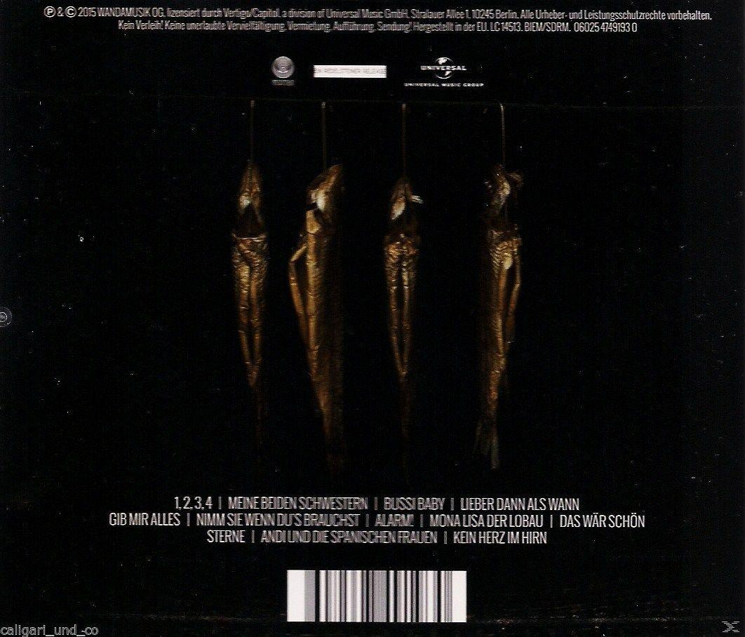 CD-Rückseite mit schwarzem Hintergrund und hängenden Fischen. Text unten listet Songtitel auf.