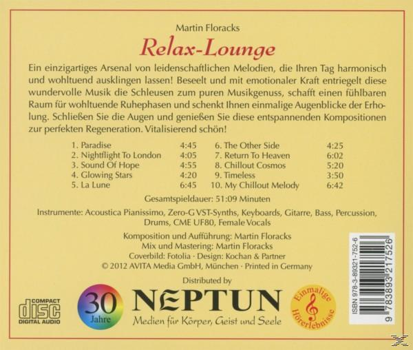 CD-Cover mit Titellisten, beiger Hintergrund. Entspannungsmusik, mit einem Compact Disc-Logo.