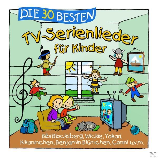 Cartoon-Cover einer CD oder DVD. Kinder schauen auf den Bildschirm, Cartoonfiguren sind zu sehen.