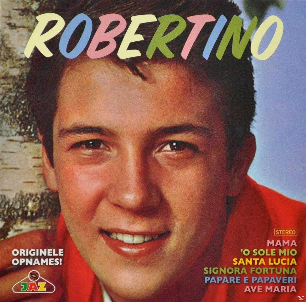 Albumhoes van Robertino. Een jonge man lacht. Tekst: Robertino, Originele opnames, Stereo, Mama, O Sole Mio, Santa Lucia, etc.