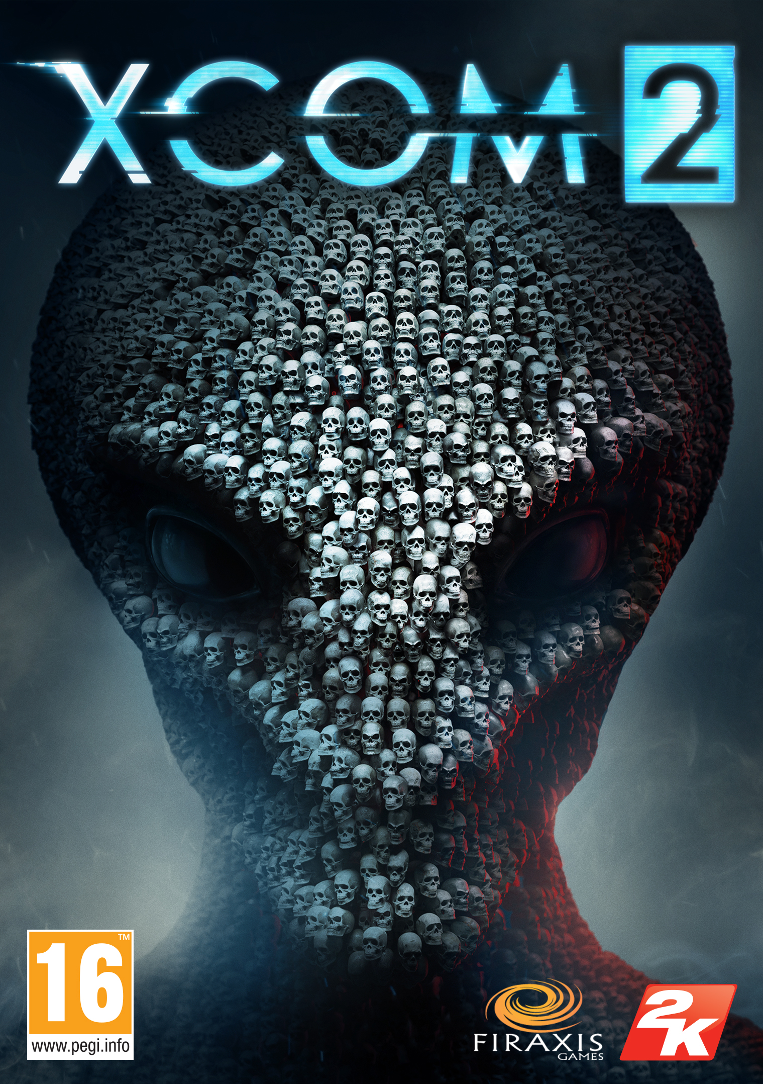 XCOM 2 játék borítója koponyákból készült űrlénnyel, a játék címével a tetején.