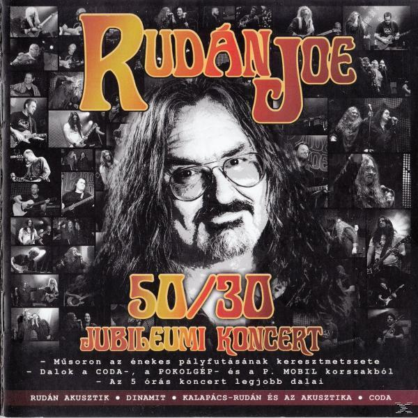 Rudán Joe album borítója, hosszú hajú, szemüveges férfi, koncertfotókkal, 50/30 szöveggel.