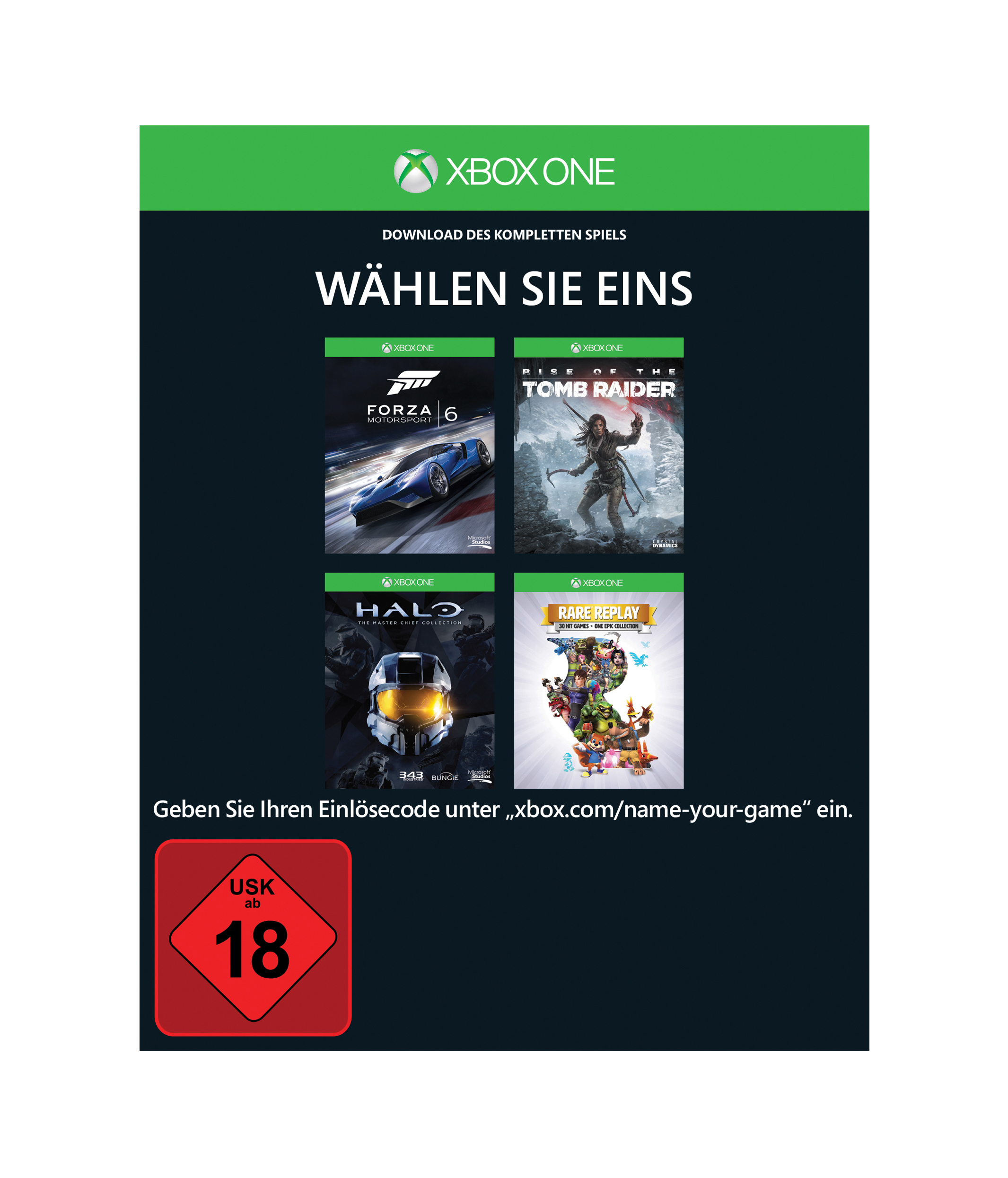 MICROSOFT Xbox One 500GB inkl. 1 von 4 Spielen (Rise of the Tomb Raider, Forza 6, Halo: MCC oder Rare Replay)