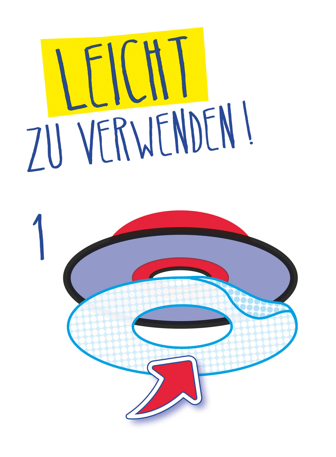 Illustration eines UFOs, Text 'EINFACH ZU BEDIENEN!' mit Pfeil.
