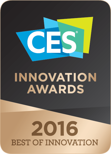 CES Innovation Awards Logo mit blau, grün und gold; Text sagt Best of Innovation 2016.