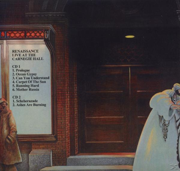 Ein CD-Cover mit Text und einem Gemälde eines Gebäudes mit Personen davor. Die CD ist Live at Carnegie Hall.