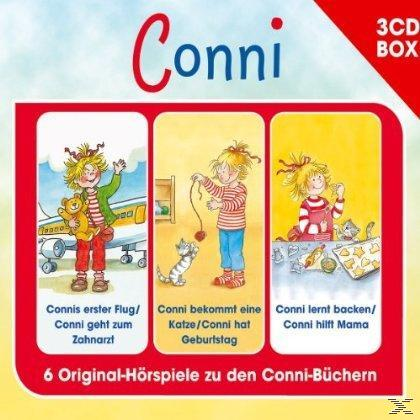 Box-Set von 'Conni' mit drei Panels, die Conni mit Teddy, Katze und beim Backen zeigen.