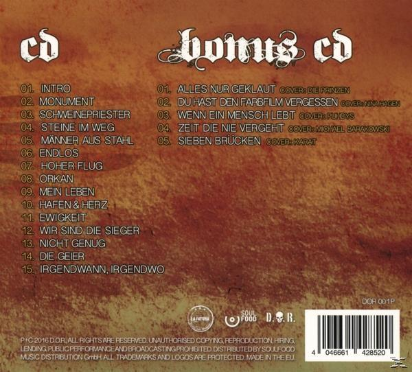 CD-Rückseite mit Trackliste und Text auf dunklem Hintergrund. Enthält ein Logo und einen Barcode. Weißer Hintergrund.