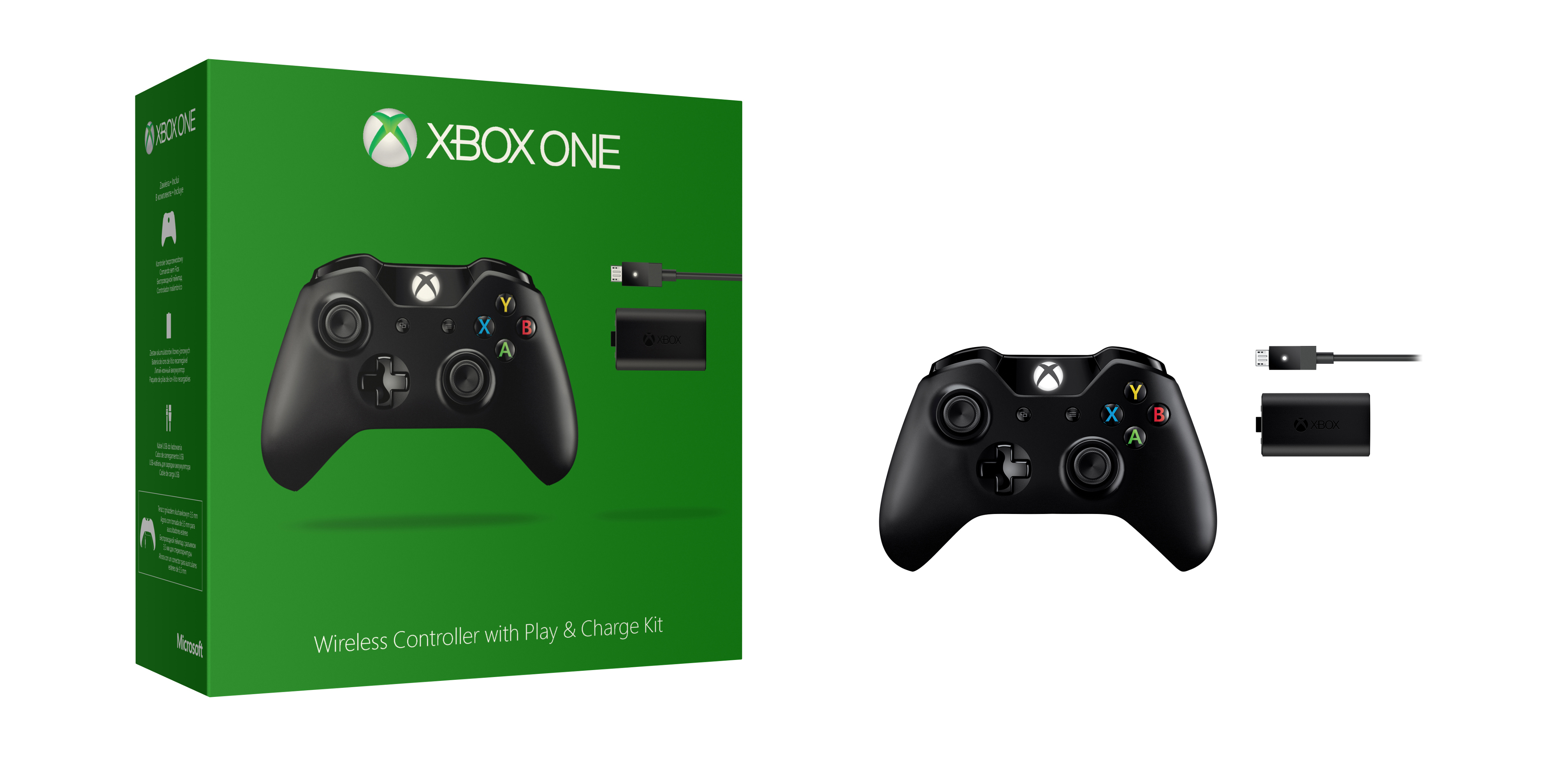 MICROSOFT Xbox One Wireless Controller + Play & Charge Kit Zubehörpaket Schwarz für Xbox One
