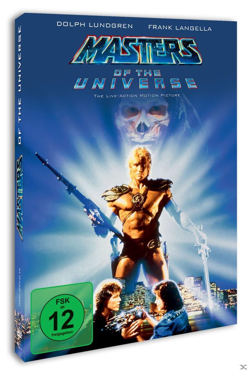 Filmcover von 'Masters of the Universe'. Dolph Lundgren hält eine Waffe, mit einem Totenkopf-Bild dahinter.