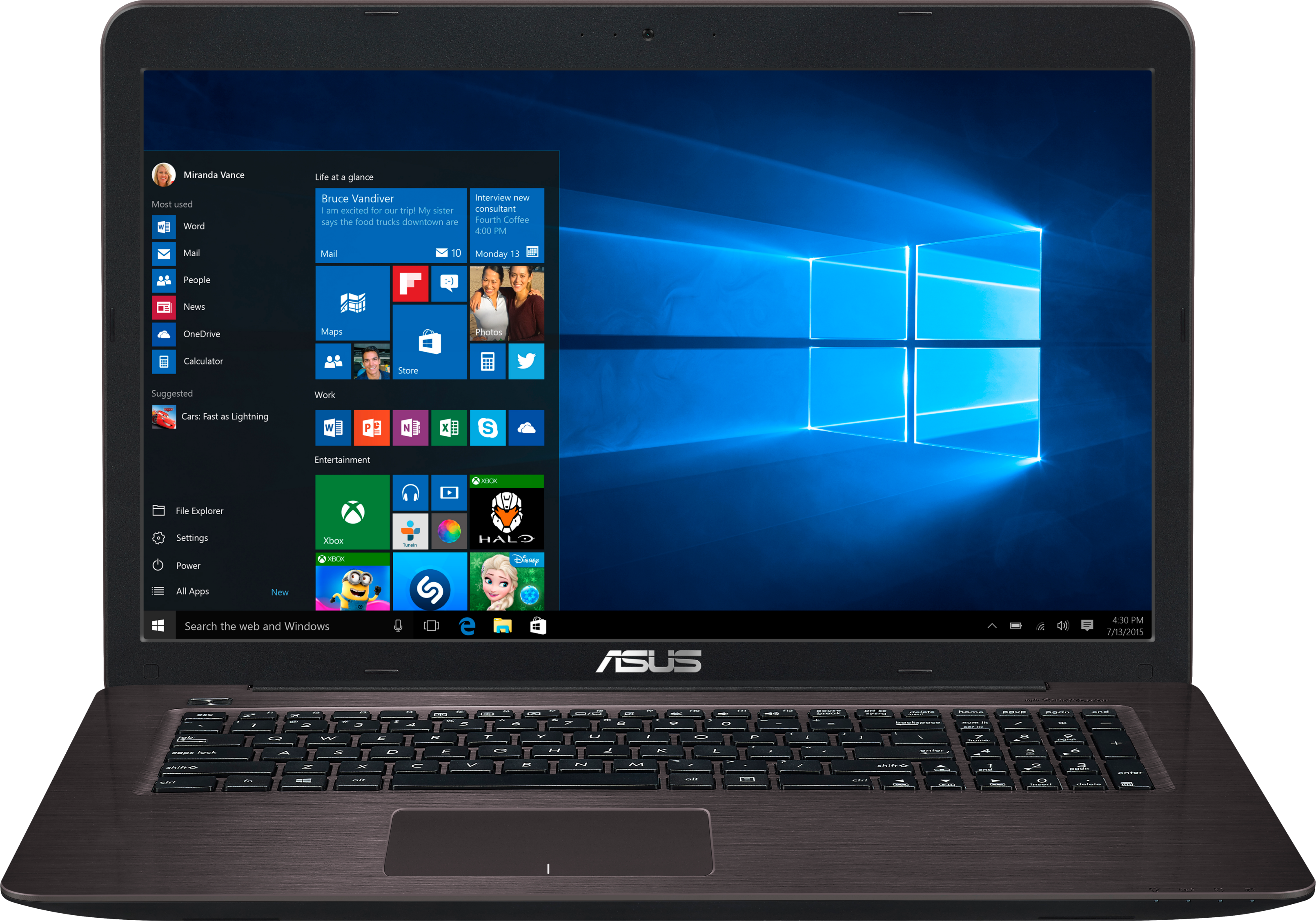 ASUS R753UB-T4079T (90NB0A11-M00860) Notebook, 17,3 Zoll, Intel® Core™ i7-6500U Prozessor
(4M Cache, bis zu 3.10 GHz), 8 GB, 1000 GB HDD