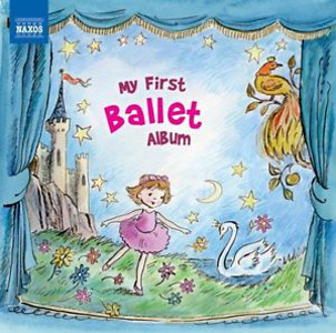 A 'My First Ballet Album' borítója, amely egy kastély és egy hattyú előtt táncoló lányt ábrázol.