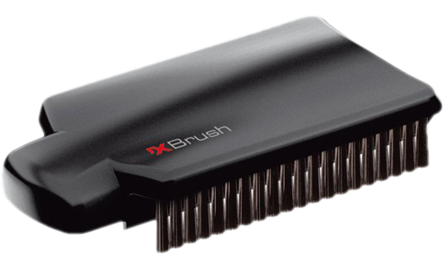 Egy fekete elektromos kefe fekete háttéren, rajta az "xBrush" névvel.