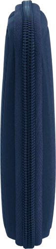 Dark blue pencil case with a zipper down the middle. The zipper is a darker shade of blue.