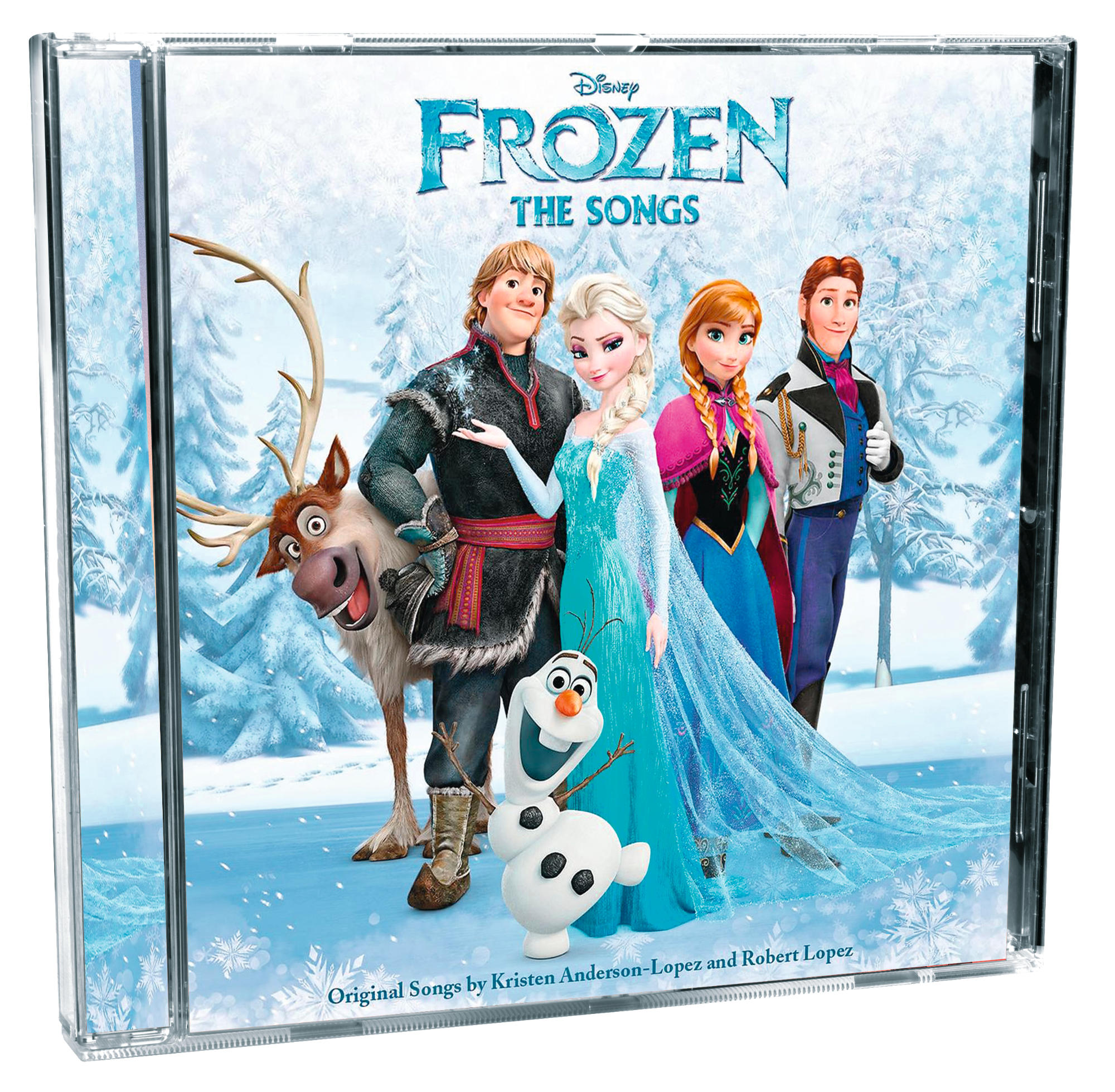 Frozen-Soundtrack-Cover. Charaktere aus dem Film auf dem Cover, Schneeszene.