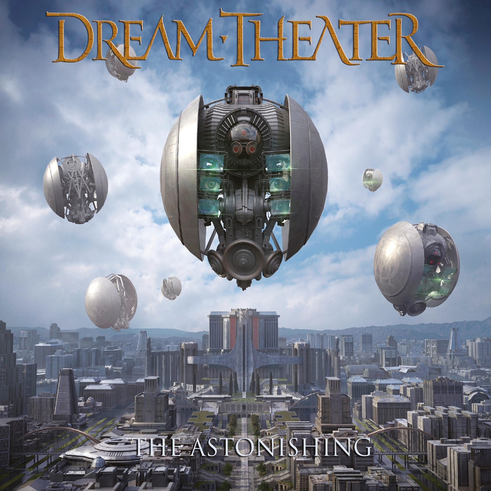 A Dream Theater együttes CD borítója egy futurisztikus várossal. Gömbök és más tárgyak lebegnek az égen.