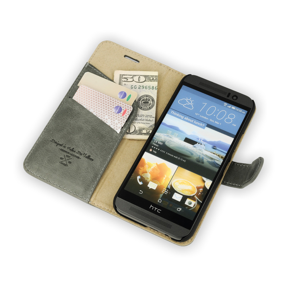 Bookcover, Grau Smart Q.Book (M9), QIOTTI für HTC HTC, M9, One Grau Raw One