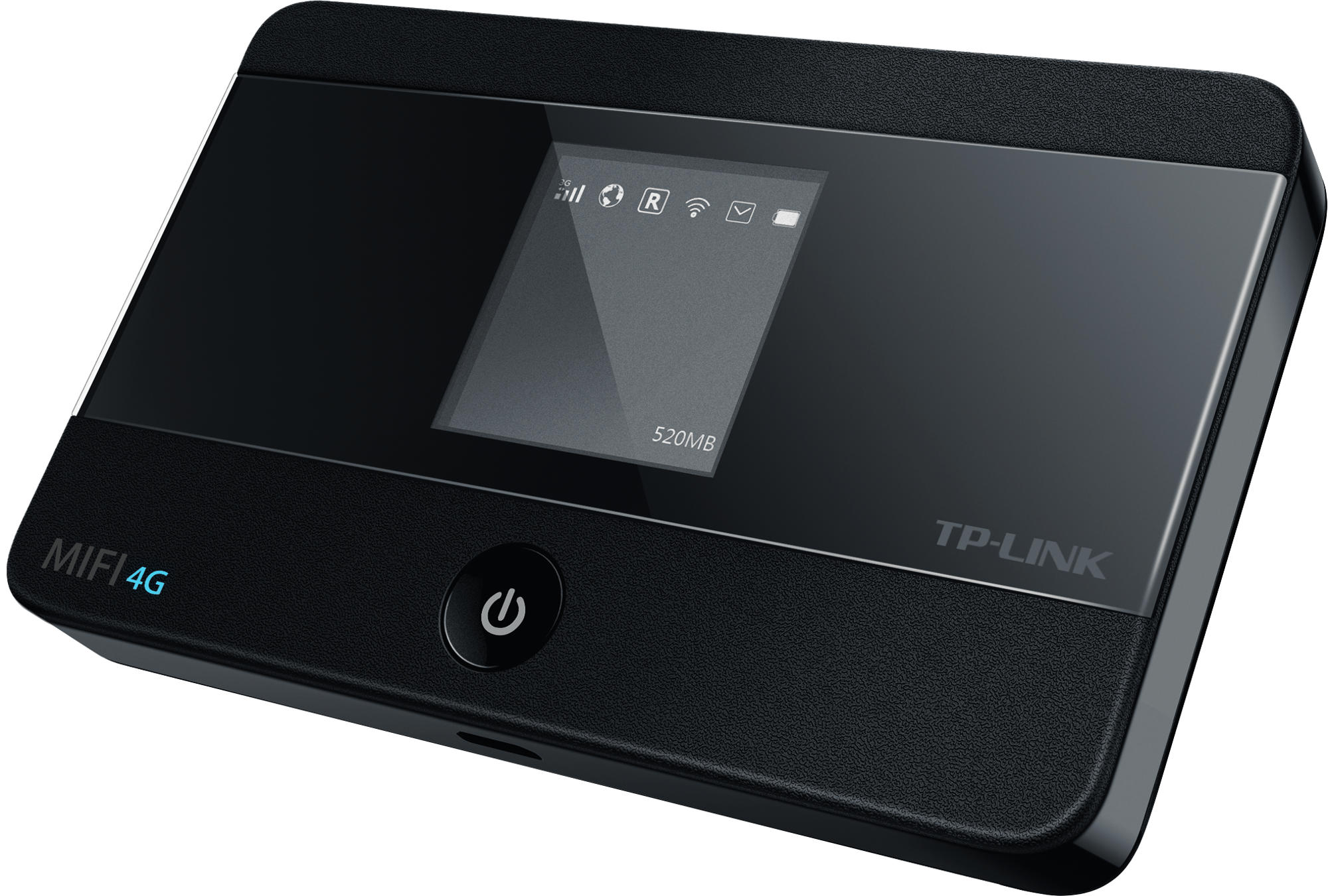 Appareil MiFi 4G noir avec un écran et le logo TP-Link.