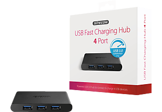 SITECOM USB 3.0 Fast Charging Hub 4 Port, USB-Hub, Schwarz