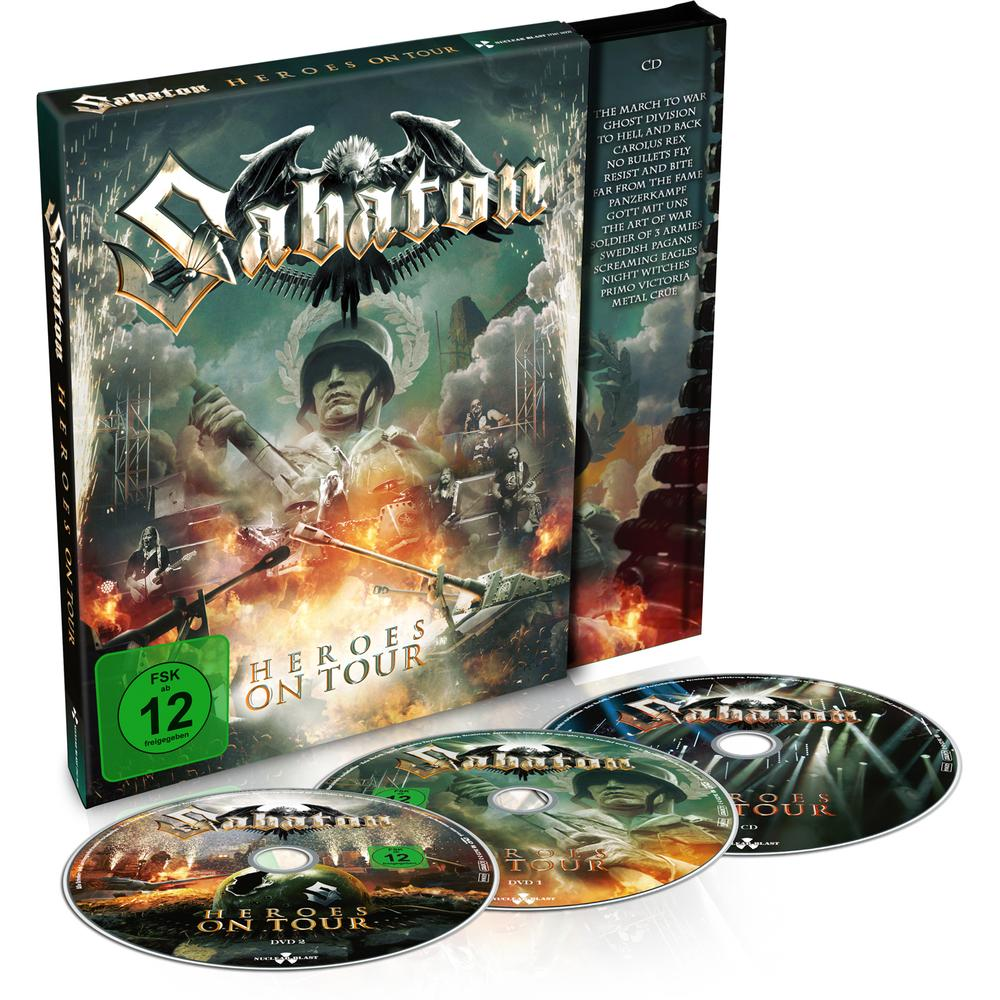 Sabaton 'Heroes on Tour' CD/DVD-Box-Set mit drei Discs und einem Booklet.