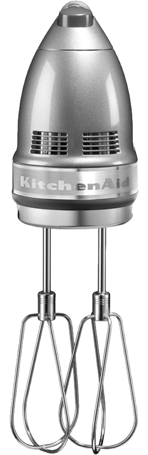 Ezüst KitchenAid kézi mixer két habverővel.