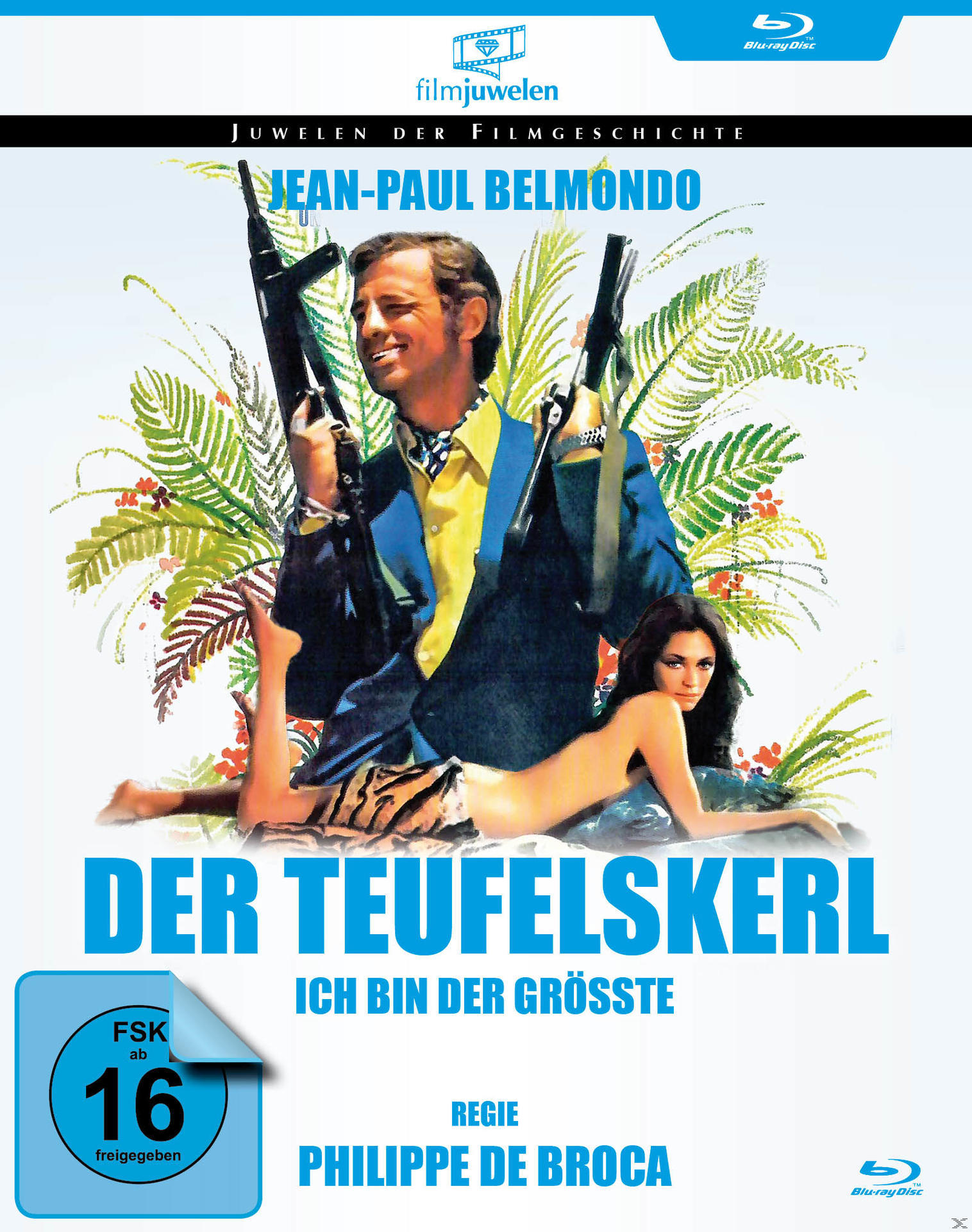 DVD-Cover für „Der Teufelskerl“. Jean-Paul Belmondo hält Waffen. Eine Frau liegt am Boden.
