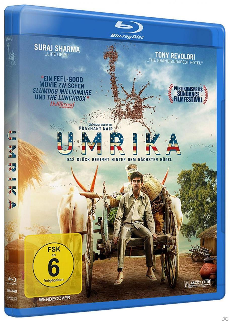 Filmcover: Mann im Wagen, Ochse, Freiheitsstatue-Silhouette. Titel: Umrika. Blu-ray Disc.