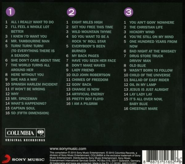 CD-Cover mit Titellisten für ein Compilation-Album. Das Album enthält drei Spalten mit Songs.