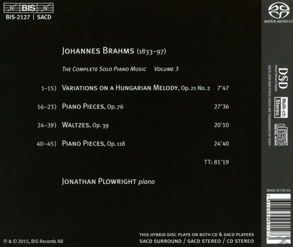 Jonathan Plowright - Brahms: Sämtliche Klavierwerke Vol.3  - (SACD Hybrid)