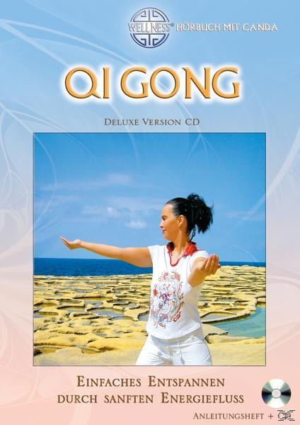 CD-Cover. Eine Frau, die Qi Gong in der Nähe des Ozeans macht. Titel: Qi Gong. Anderer Text auf Deutsch.