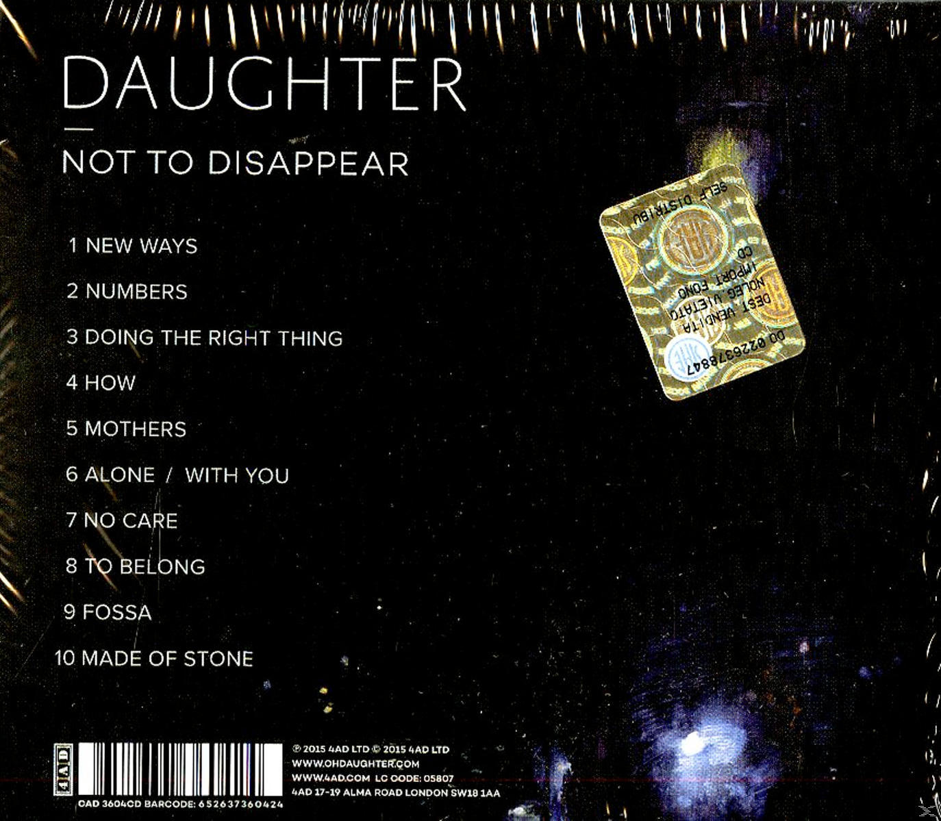 Albumcover von Daughter. Nicht verschwinden Titel. Titelliste und ein Aufkleber.