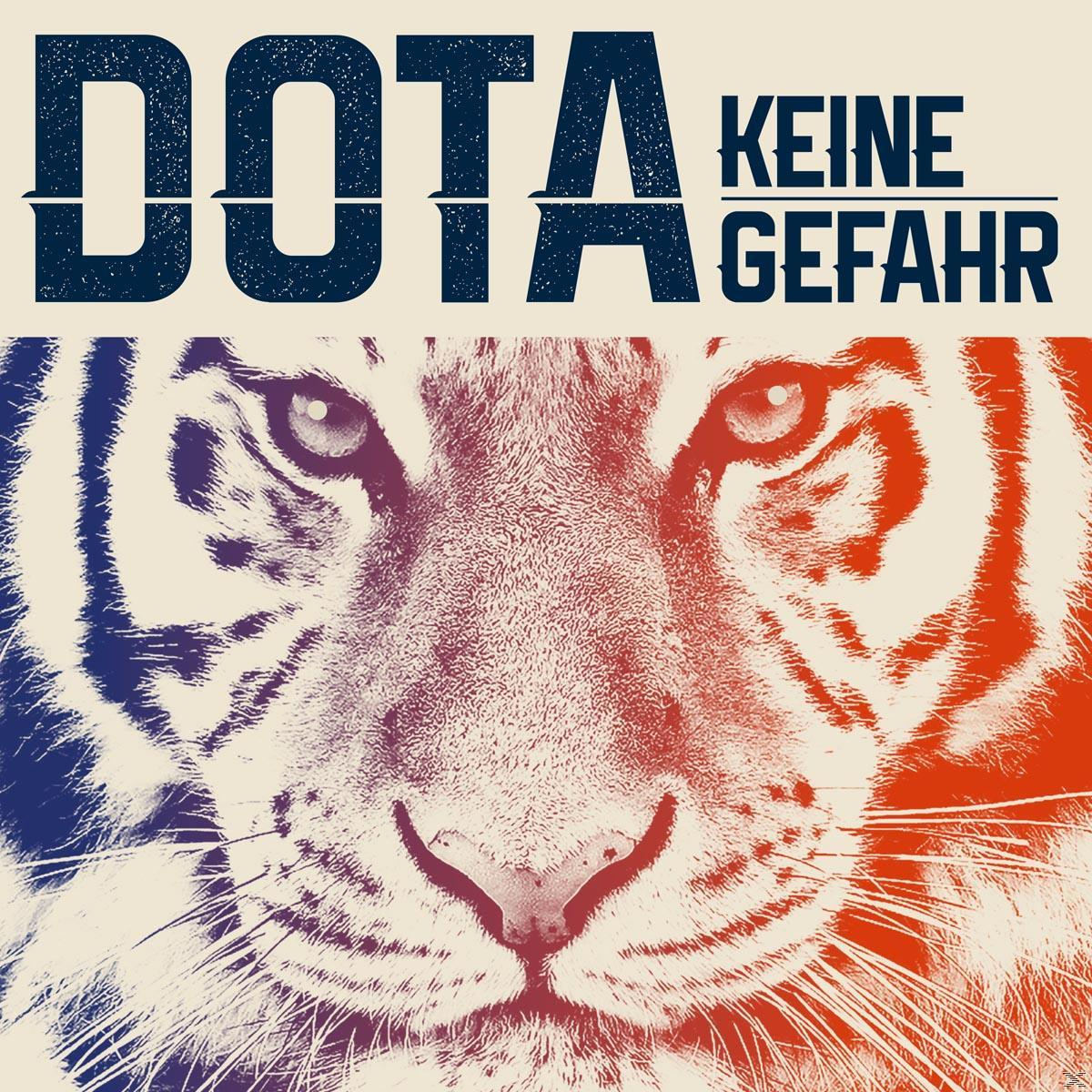 Poster mit Tigerbild und deutschem Text: DOTA KEINE GEFAHR.