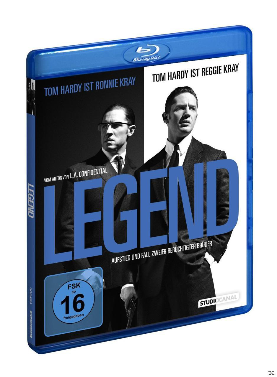 Filmcover von 'Legend'. Tom Hardy als Kray-Zwillinge, einer in Schwarzweiß, einer in Farbe.