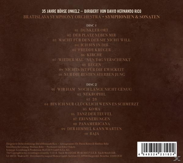 Albumcover mit Titellisten für 35 Jahre Böhse Onkelz, mit Text und einem Barcode.