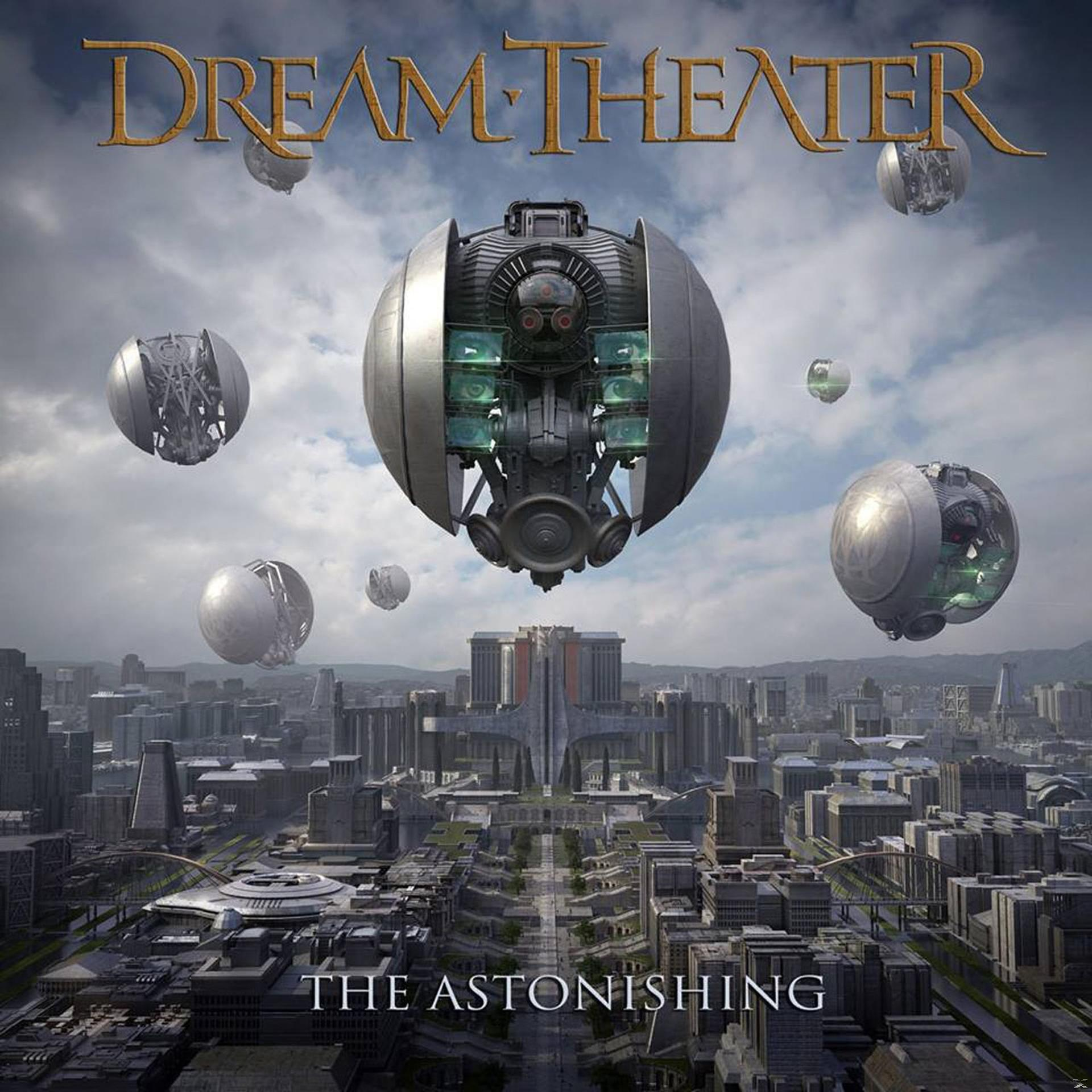 Albumcover mit futuristischer Stadt und schwebenden, metallischen Kugeln. Titel: 'The Astonishing'.