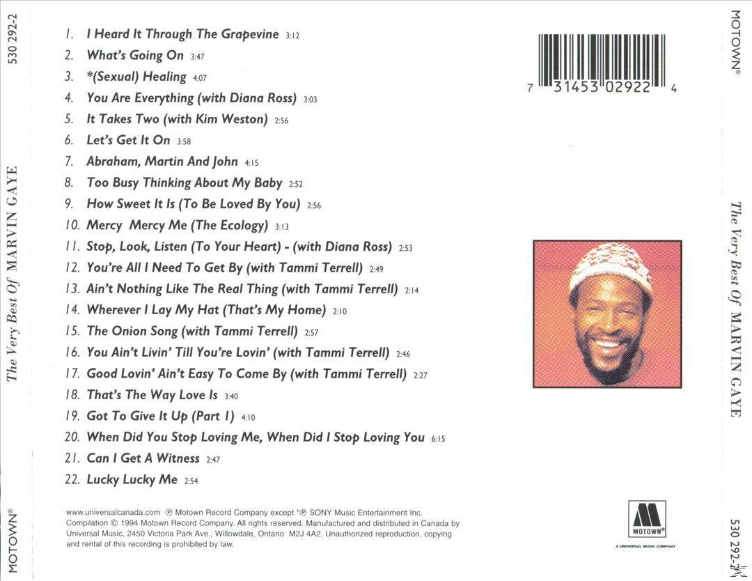 Marvin Gaye Albumcover. Titelliste und ein Bild des Künstlers.