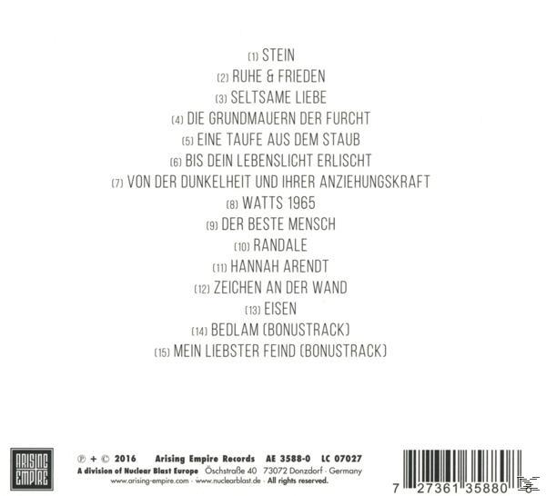 Titelliste auf weißem Hintergrund, mit deutschen Songtiteln und Nummern.