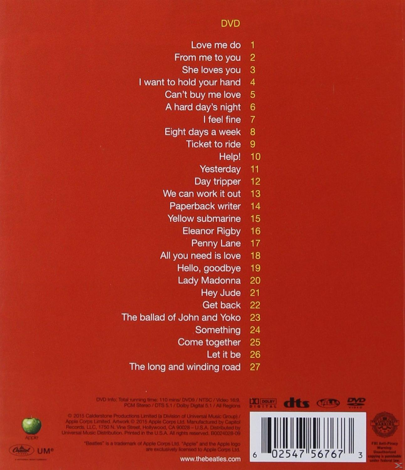 DVD-Rückseite mit Songtiteln. Text: Love me do, From me to you, She loves you usw.