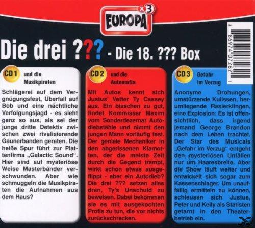 CD-Rückseite mit 3 Zusammenfassungen von 'Die drei ???' und den CD-Titeln.