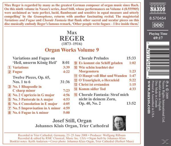 CD-Cover mit Text: Max Reger, Orgelwerke Band 9. Enthält Titelliste, Komponisten- und Interpreteninformationen.