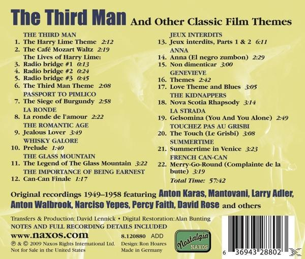Rückseite einer CD-Hülle mit Titelliste. Das Album heißt The Third Man And Other Classic Film Themes.