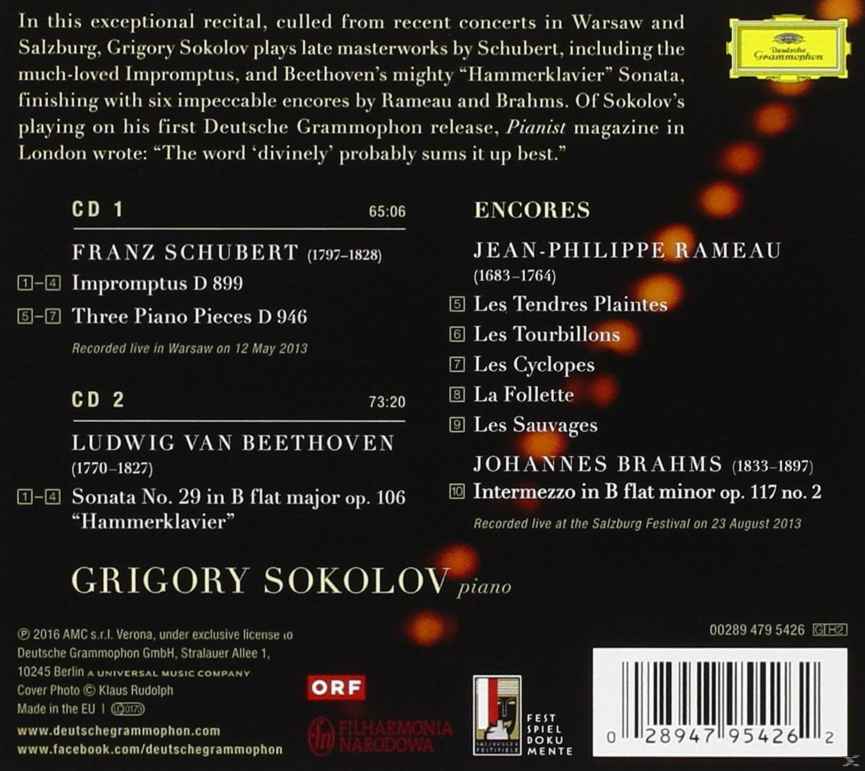 Album borító zenei darabok és részletek listájával. Szöveg fekete-fehér háttéren.