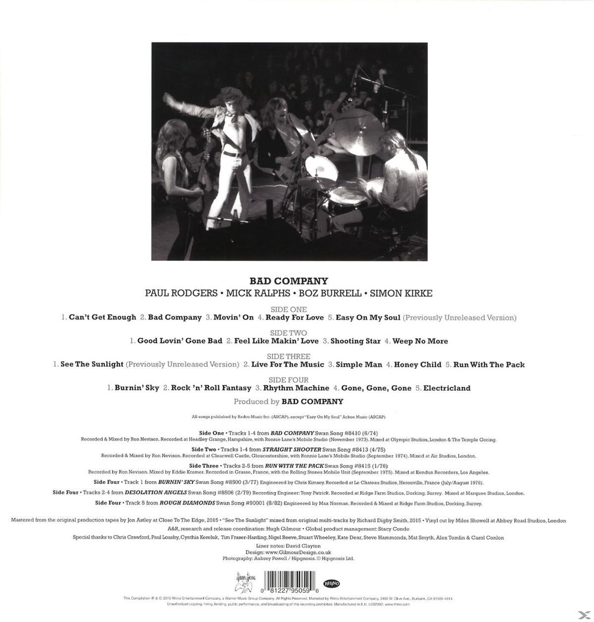 Album hátlapja a számlistával, a zenekar tagjaival és a kreditekkel. Fekete-fehér fotó.
