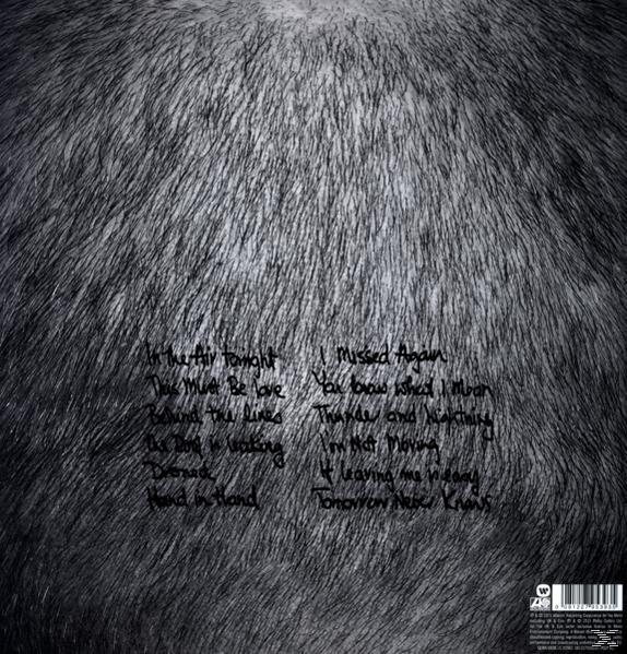 Album-Rückseite, Text auf dunkler, strukturierter Oberfläche. Listet Songs und Credits auf.