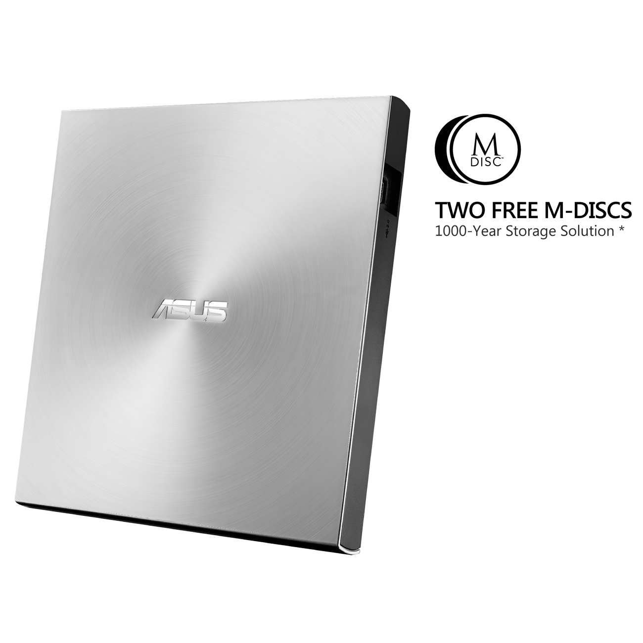 Silbernes externes DVD-Laufwerk mit ASUS-Logo und Text.